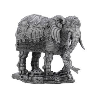 Metallic Silver Pewter Finish Mechanical Steampunk Elephant Statue